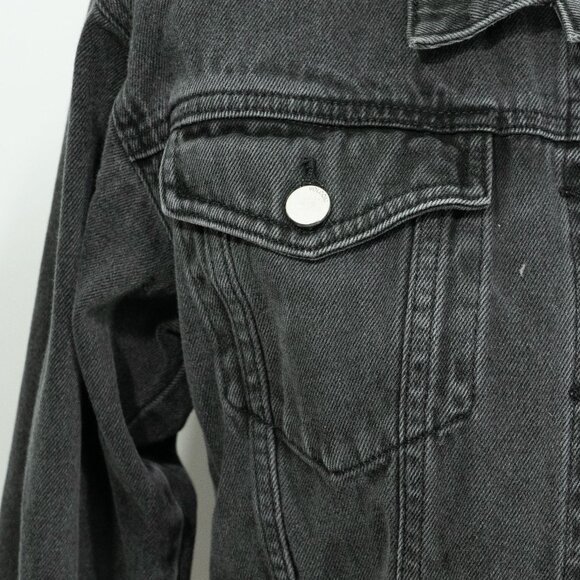 Volcom Crop N Block Denim Jacket Grey Black Boxy Retro 90s Skater Trucker Jacket - Picture 7 of 14